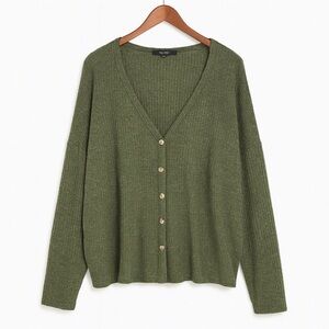 Forever 21 Olive Button-Up oversized waffle knit Cardigan